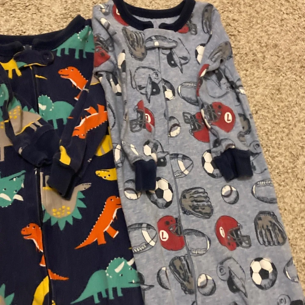 Carter’s Boy Bundle 12 Month Sleeper Footed Pajamas Dinosaur and Sport Theme